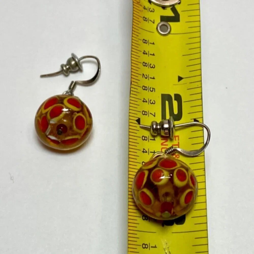 Murano Venetian Earrings Clear Glass Bead Multi‎ Color Polka Dot Dangle Hook VTG